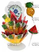 карамель леденцовая на палочке на дереве Экзотический микс вкусов 25г*60шт*6бл 4476