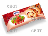 Рулет бискв Kovis декорированный с кремом и начинкой клубника 200гр/15шт  031