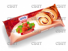 Рулет бискв Kovis декорированный с кремом и начинкой клубника 200гр/15шт  031