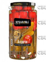 Ассорти маринованное из томатов и огурцов Кубаночка Гост 1500г(1600мл)/6шт ст/б СПЕЦЦЕНА